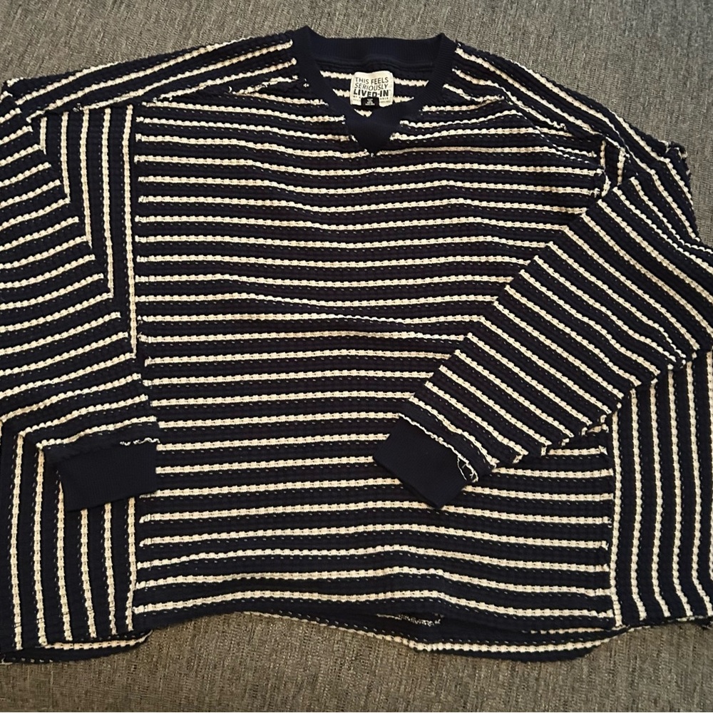 American Eagle Outfitters Navy and White Striped oversized long sleeve top